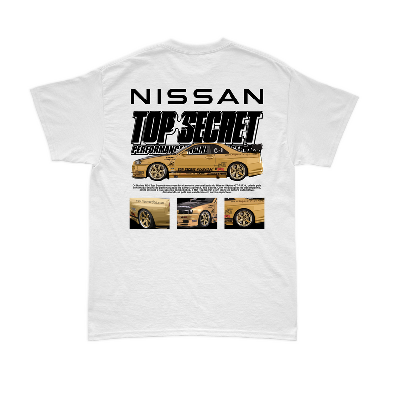 Camiseta Nissan Skyline GT-R R34 TOP SECRET V1 Branca