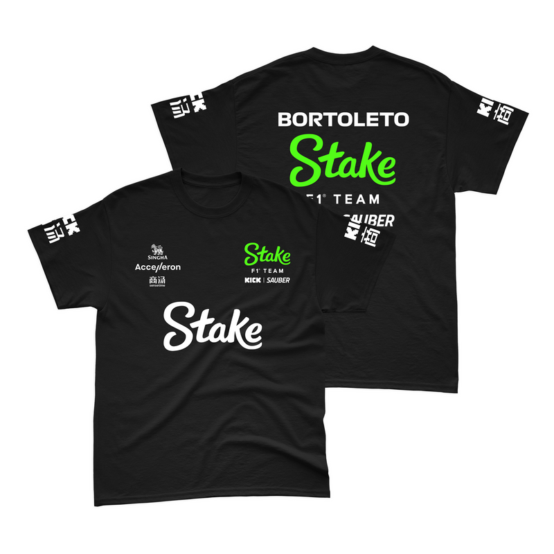 Camiseta Gabriel Bortoleto Stake Sauber 2024 Preta 100% Algodão SN