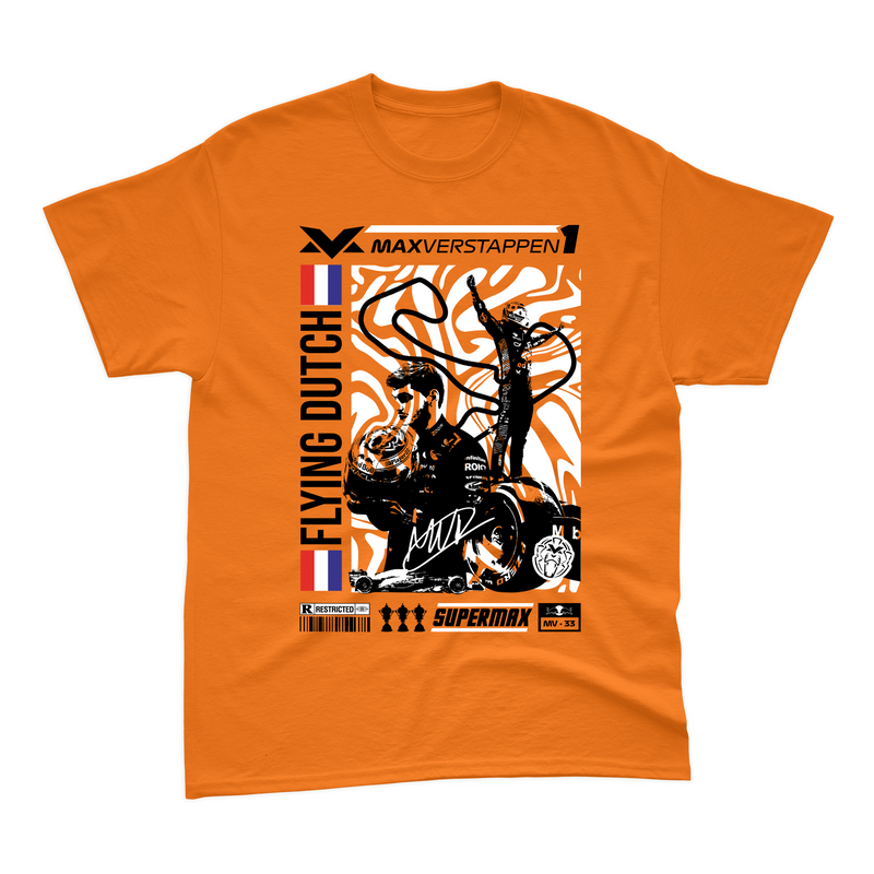 Camiseta Algodão Max Verstappen Flying Dutch Laranja V2