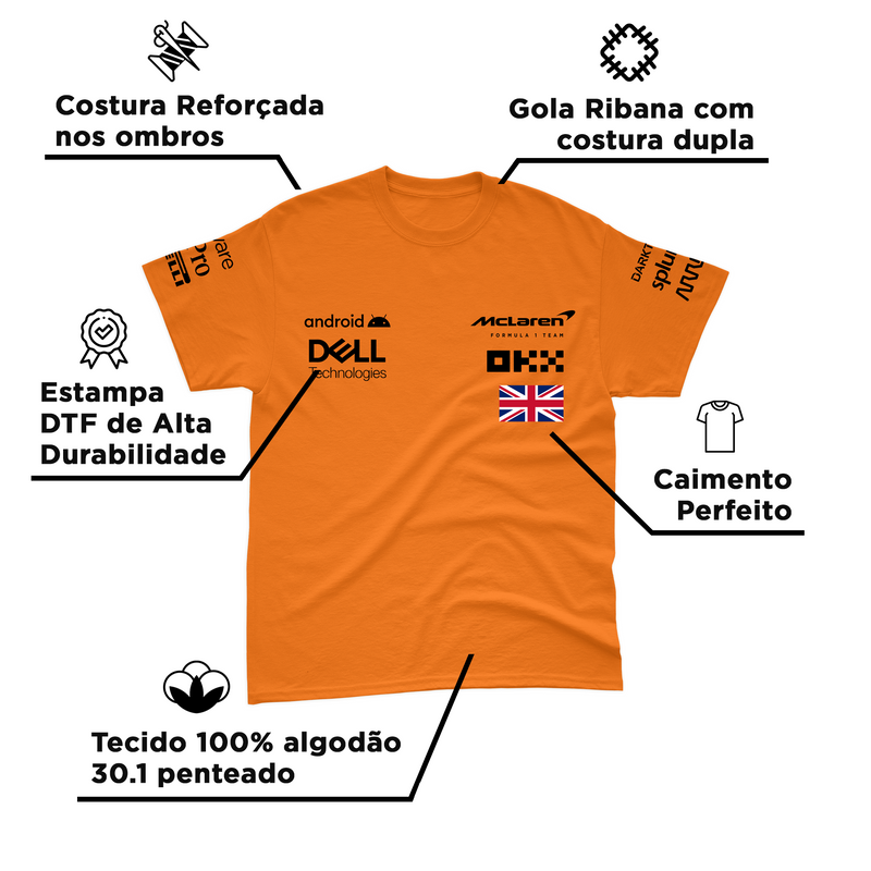 Camiseta Algodão Lando Norris McLaren 2024 Laranja