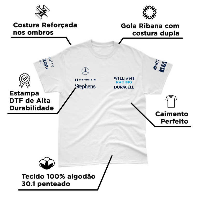 Camiseta Algodão Alex Albon Williams 2024 Branca